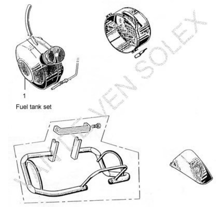 01. Brandstoftank Solex, kunststof, zwart