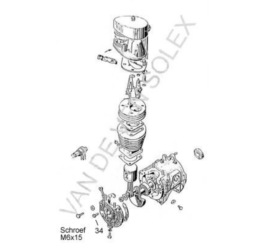 34. Hexagon tap bolt6xM6x16 and 2xM6x20  crankcase cover