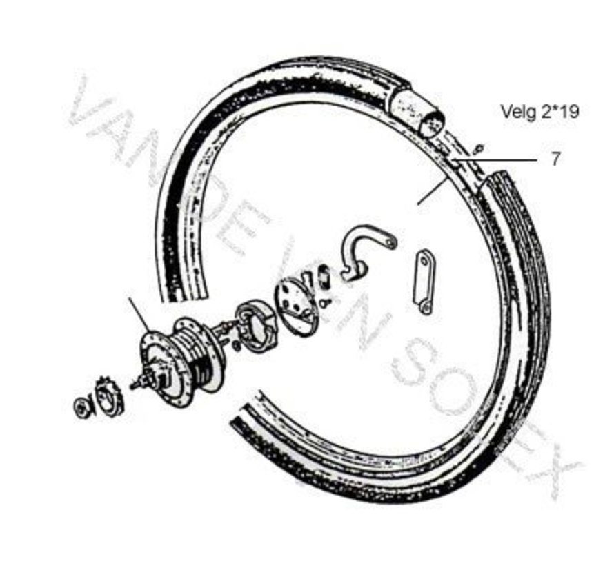 07. Velg 2-16 Duits-Franse Solex 5000, 28 spaaks, gedopt