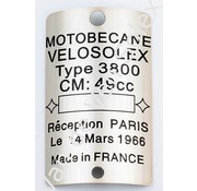 Chapa de identificação motobecane 3800