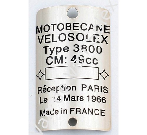 Typenschild Motobecane 3800