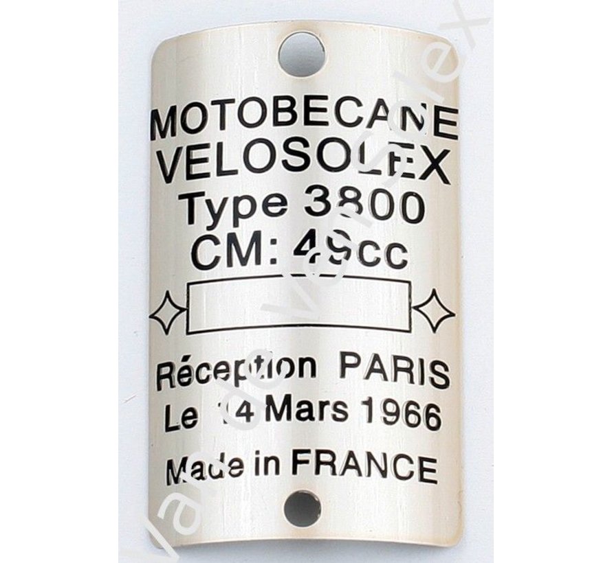 Type plate Motobecane 3800