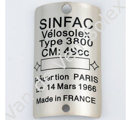 Type plate 3800 Sinfac