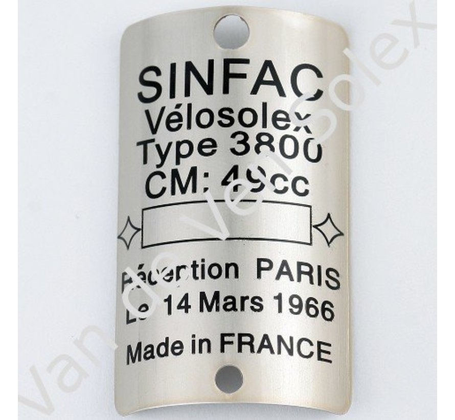 Type plate 3800 Sinfac