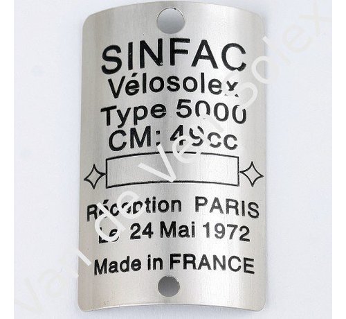 Plaque signalétique 5000 Sinfac