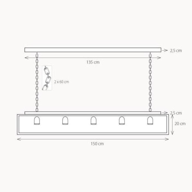 Suspension rustique en bronze 150 cm avec  verre et chaîne