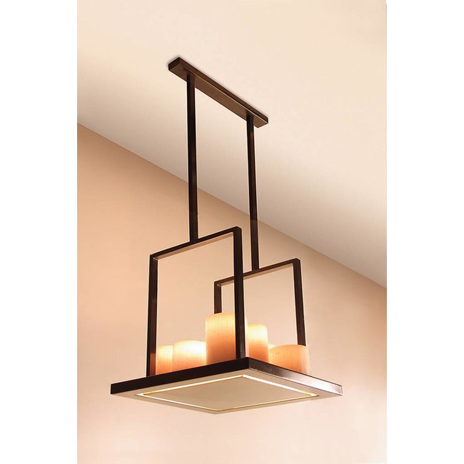 Kaarsen hanglamp vierkant LED brons