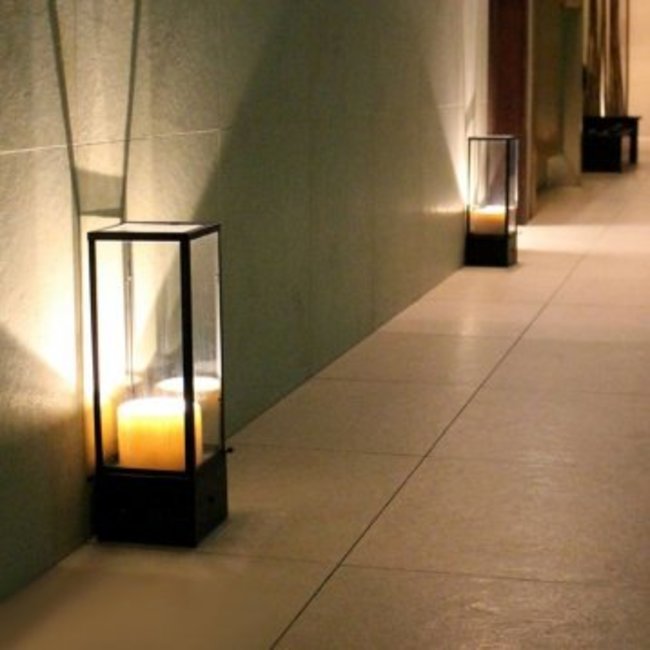 Lampe à poser verre bougie LED bronze, chrome, nickel