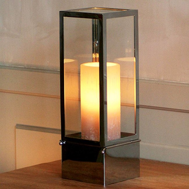 Lampe à poser verre bougie LED bronze, chrome, nickel