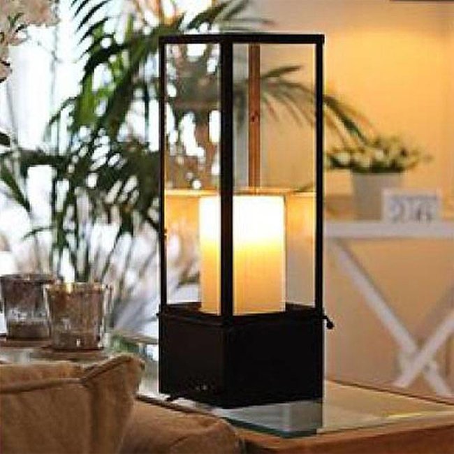 Lampe à poser verre bougie LED bronze, chrome, nickel