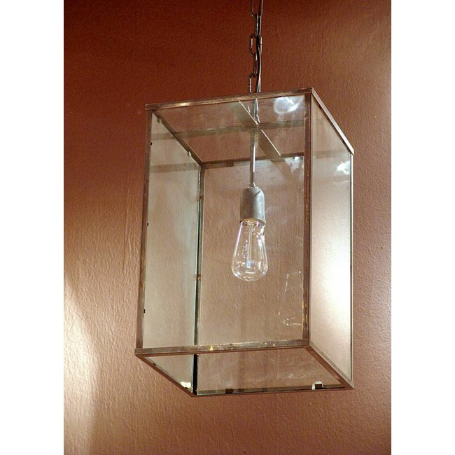 Lustre campagne chic lanterne verre bronze, chrome, nickel