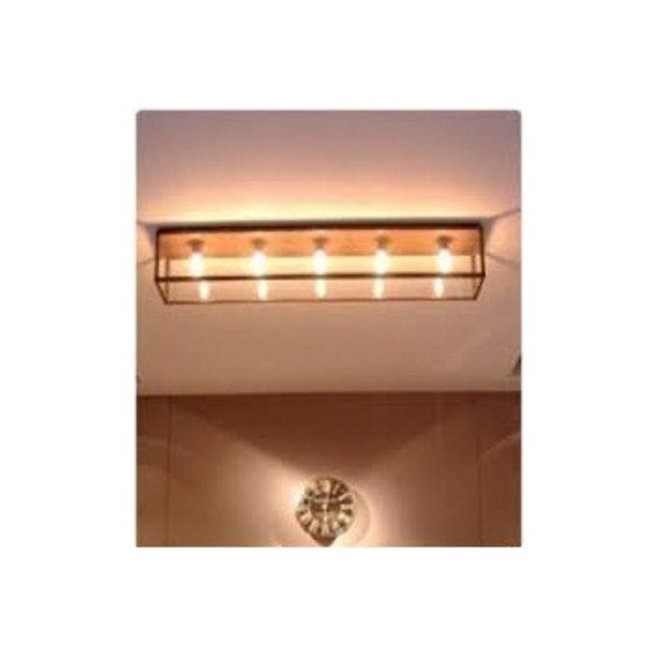 Landelijke plafondlamp glas lang, brons