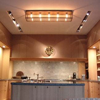 Landelijke plafondlamp glas lang, brons