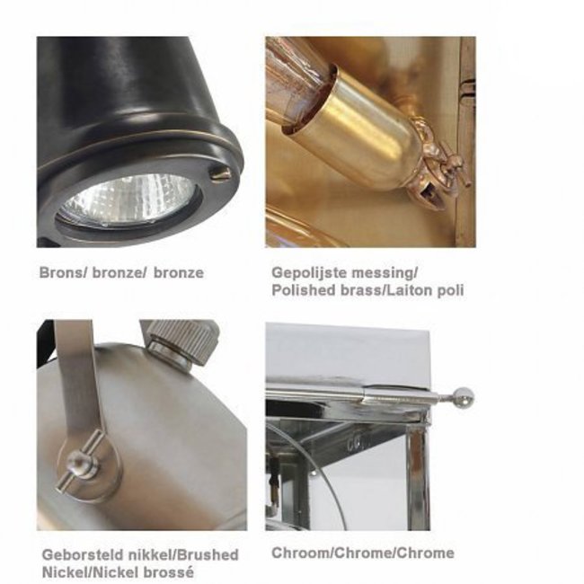 Eclairage façade extérieur verre rustique bronze, chrome, nickel, laiton