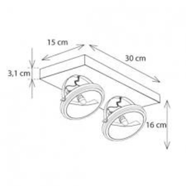 Plafondlamp landelijke stijl rechthoekig 2 spots