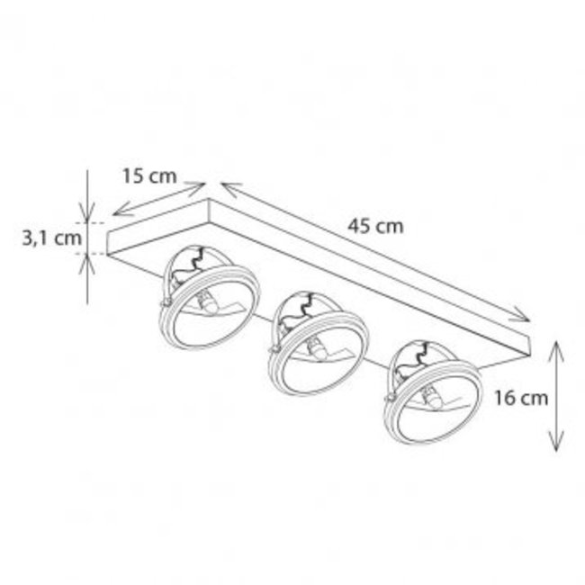 Mooie plafondlamp met 3 spots brons, nikkel, chroom