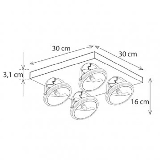 Luminaire 4 spots orientables rustique chic carré
