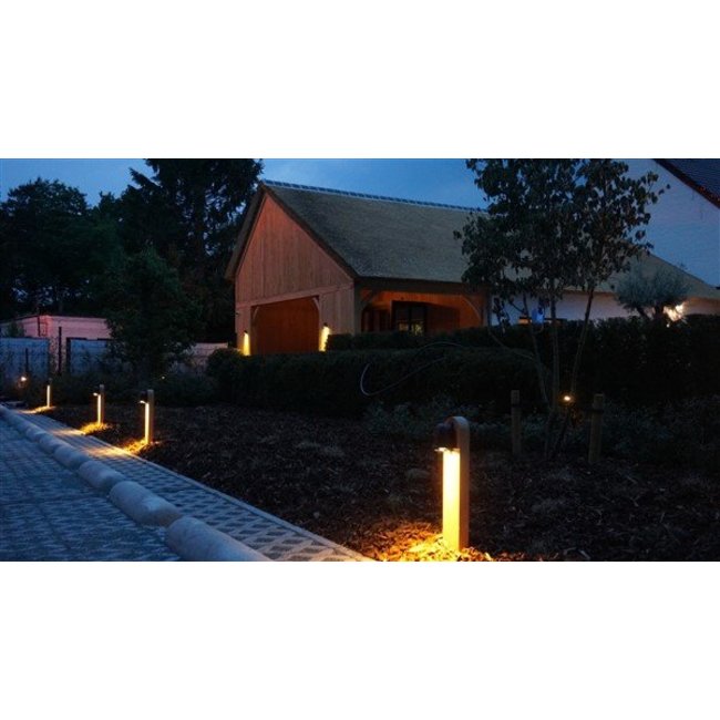 Borne bois jardin rustique teak bronze