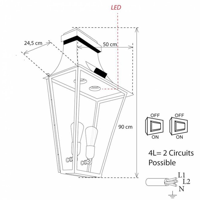 Buitenverlichting wand landelijk brons glas 4 lampen