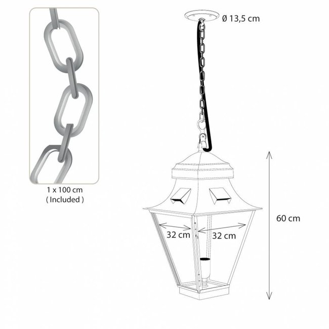 Lantaarn hanglamp buiten landelijk brons, nikkel 1xE27+GU10 60cm H