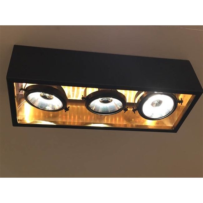 Lamp 3 spots landelijk brons, nikkel, chroom, rechthoekig