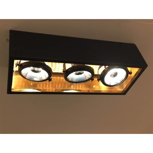 Lamp 3 spots landelijk brons, nikkel, chroom, rechthoekig
