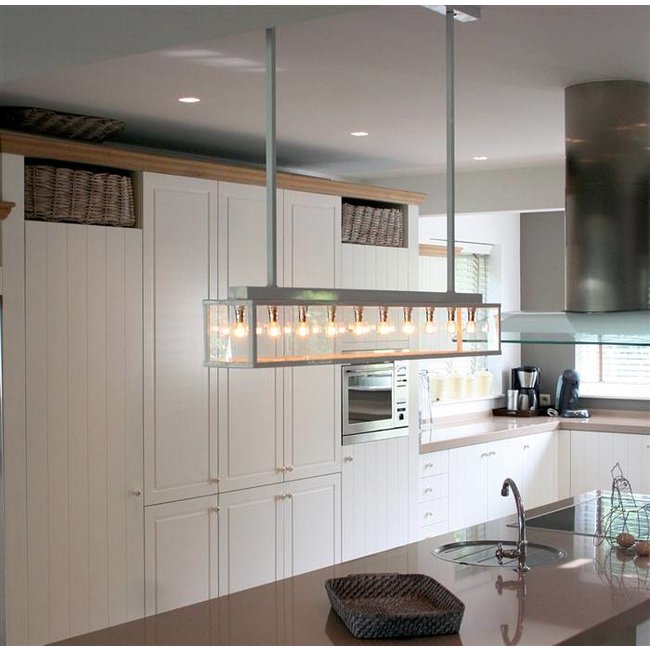 Landelijke hanglamp eettafel 1 m lang brons, nikkel, chroom