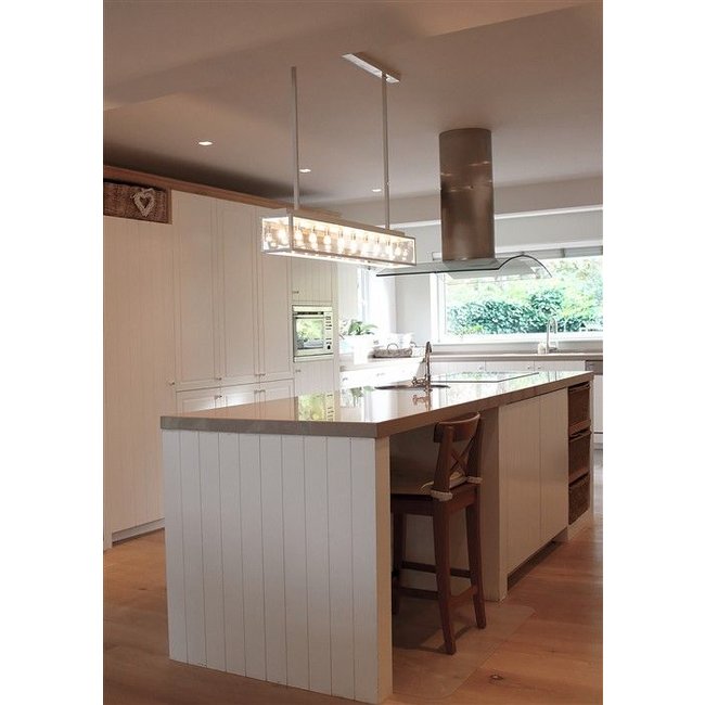 Landelijke hanglamp eettafel 1 m lang brons, nikkel, chroom