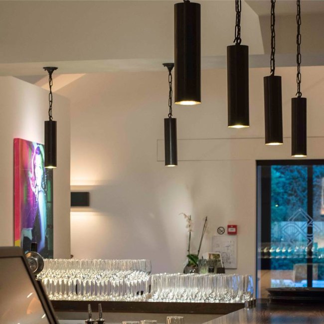 Lustre cylindre rustique bronze avec chaîne