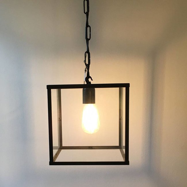 Lantaarn lamp met glas landelijk E27 met ketting Feluce