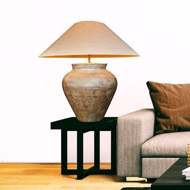 Lampe céramique avec abat-jour en lin  90cm haut