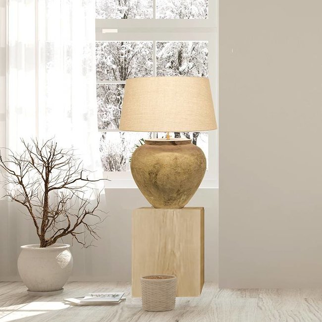 Lampe fait main céramique abat-jour lin - Coup de Cœur Design