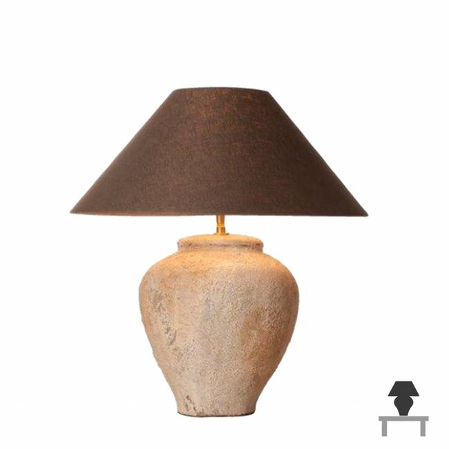 Tafellamp stenen voet met linnen kap 48cm hoog