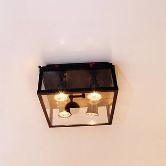 Glazen plafondlamp landelijk brons 4 spots Glazen plafondlamp landelijk brons 4 spots