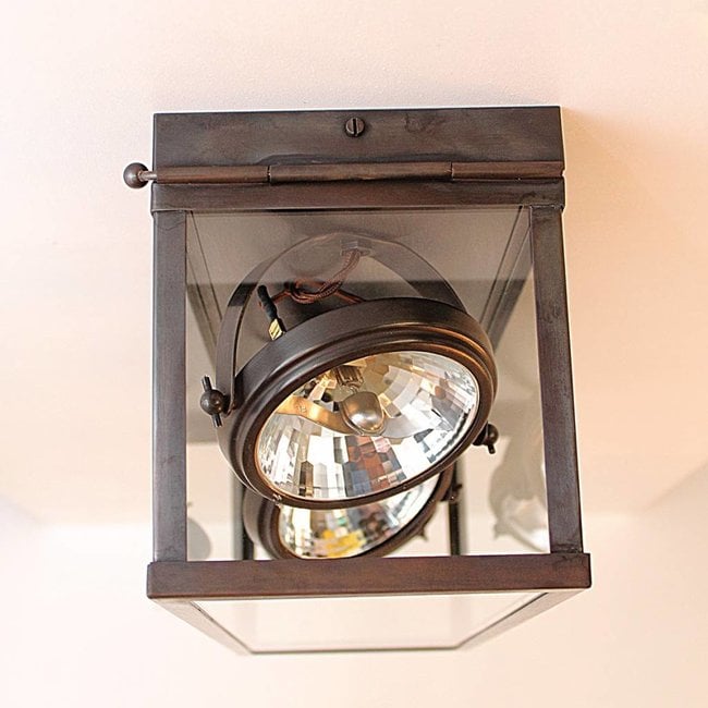 Plafonnier 2 lampes rustique chic bronze verre