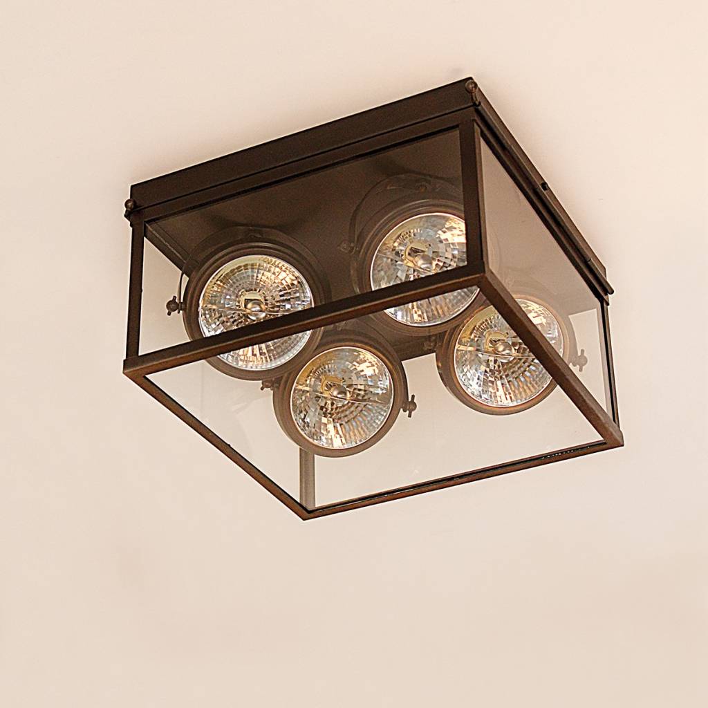 ochtendgloren Menagerry Verkoper Luxe plafondlamp landelijk brons, glas 4 spots - Feluce