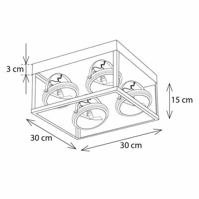 Plafonnier carré rustique chic bronze verre