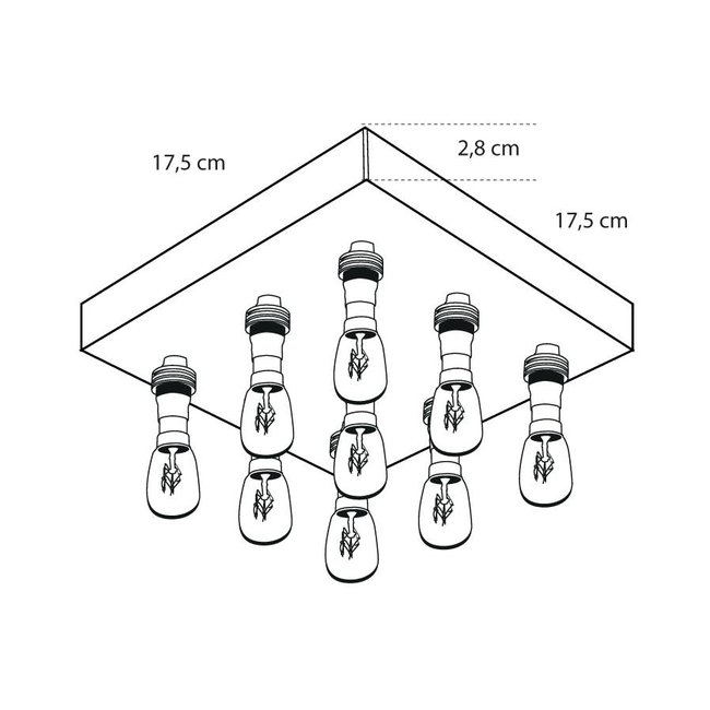 Bijzondere plafonniere landelijk brons vierkant 9 lampjes
