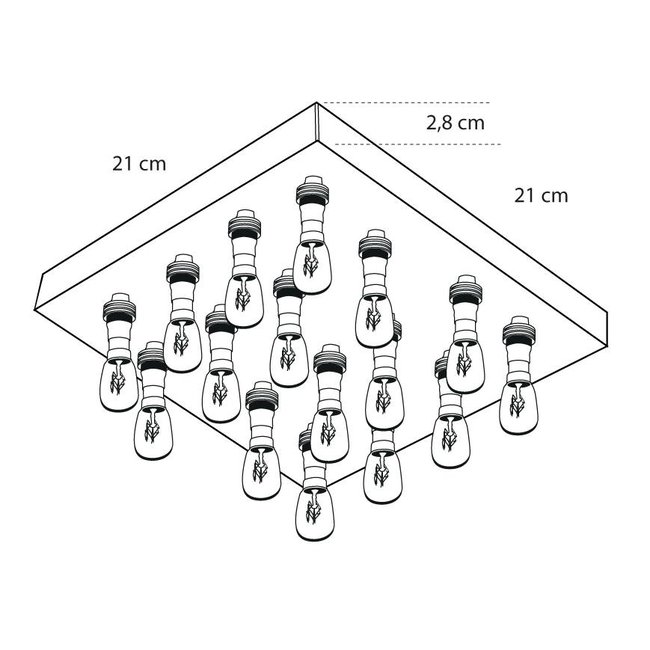 Luxe plafonniere brons landelijk vierkant 16 lampjes