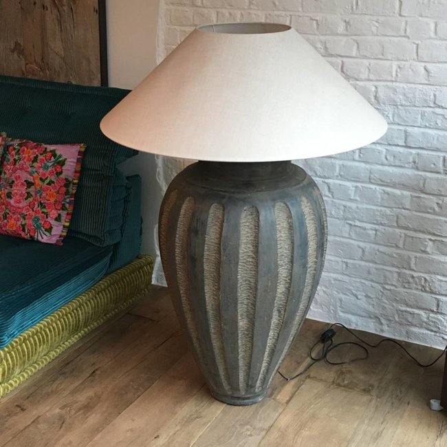 Aardewerk lamp met kap landelijk 120-133 cm hoog