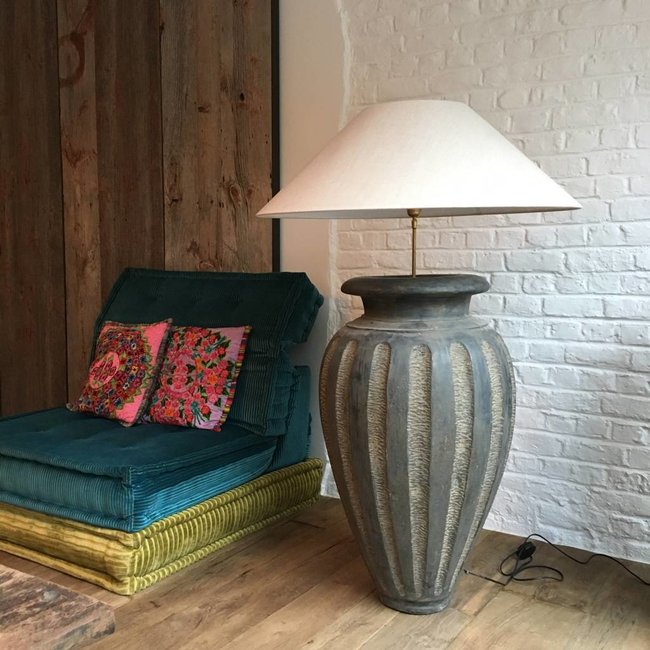 Aardewerk lamp met kap landelijk 120-133 cm hoog