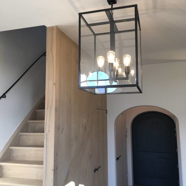 Lamp lantaarn landelijk met glas 4xE27