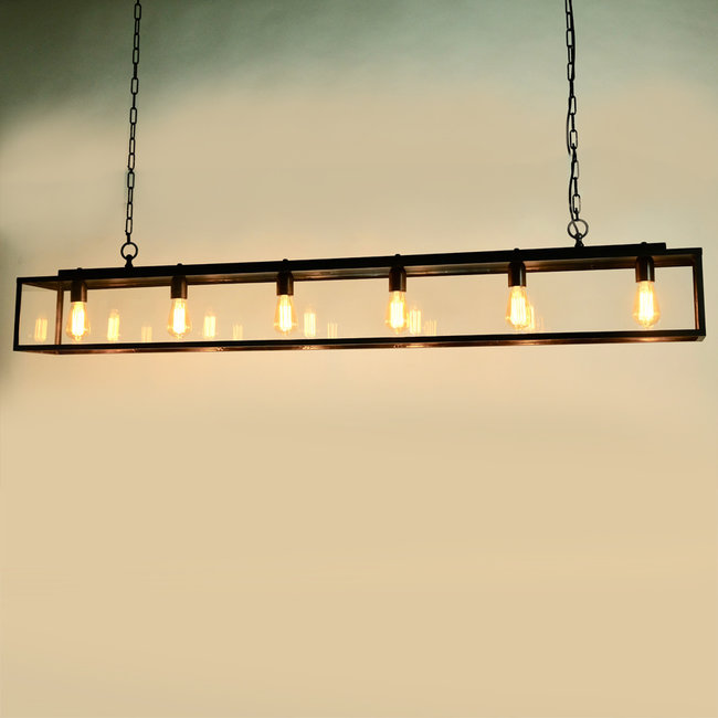 Hanglamp 6 lampen landelijk brons 175cm