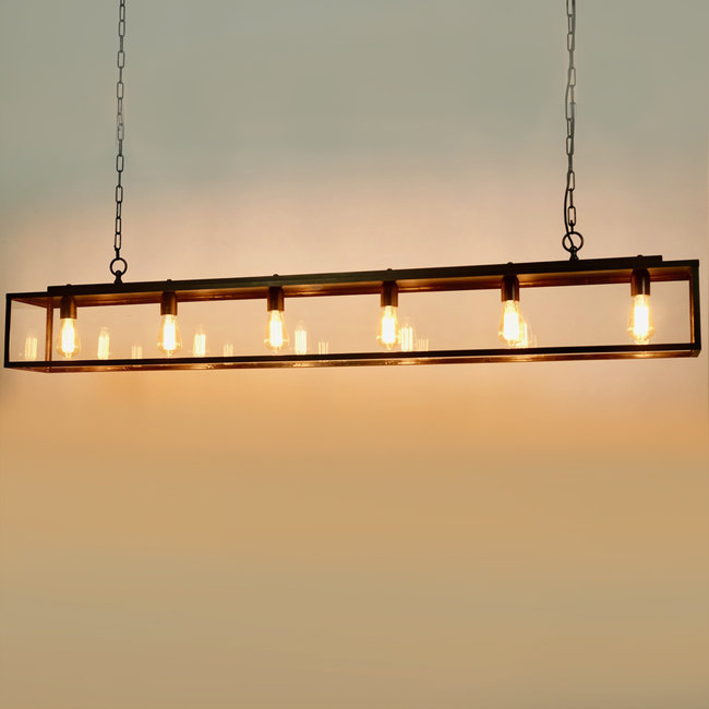 Hanglamp 6 lampen landelijk brons 175cm