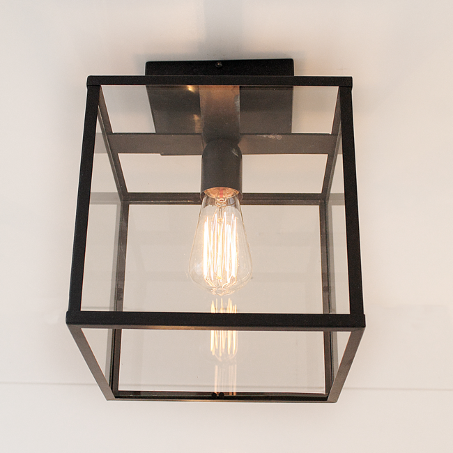 Plafonnier lanterne rustique verre, bronze, nickel, chrome