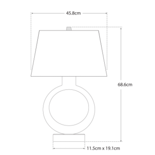 Ring tafellamp messing met rechthoekige lampenkap messing
