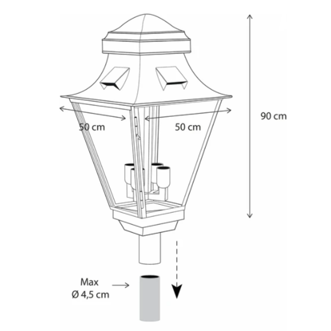 Buitenlamp paal brons 4xE27
