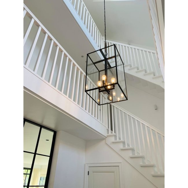 Lustre lanterne rustique avec verre 4xE27