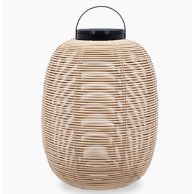 Lantaarn op zonne energie riet kunststof beige of zwart 3W 59cm hoog