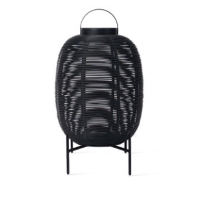 Rieten lantaarn op voet beige of zwart 3W 69cm hoog